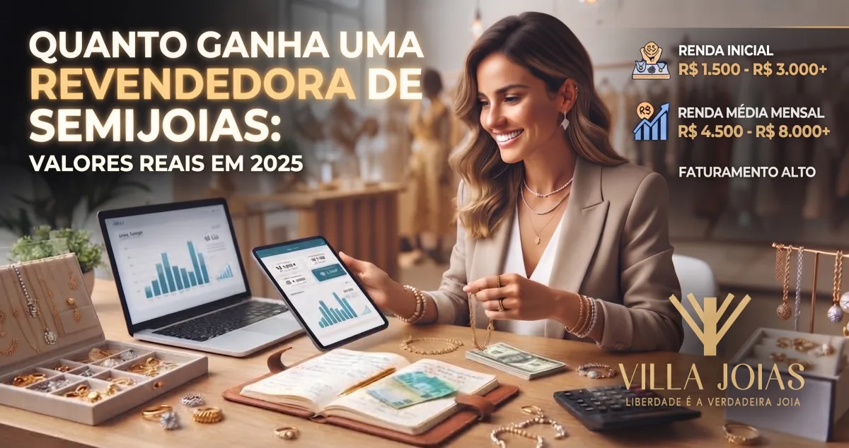 mulher conferindo pedidos e calculando ganhos da revenda de semijoias em casa