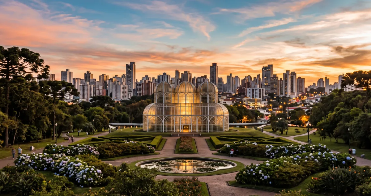 Jardim botanico com curitiba no fundo